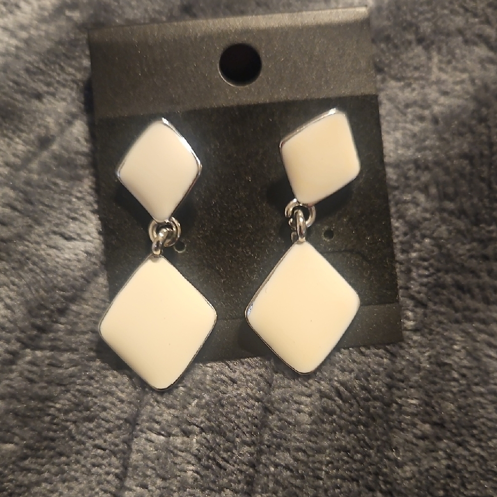 Classic White Double Diamond Drop Earrings